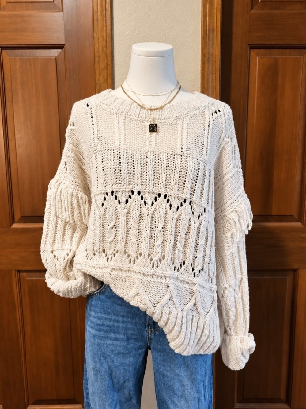 Chunky Ivory Open-Knit Women's Sweater